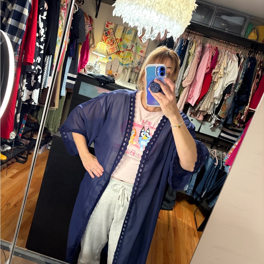 LuLaRoe Dark Blue Sheer Chloe Kimono with Lace